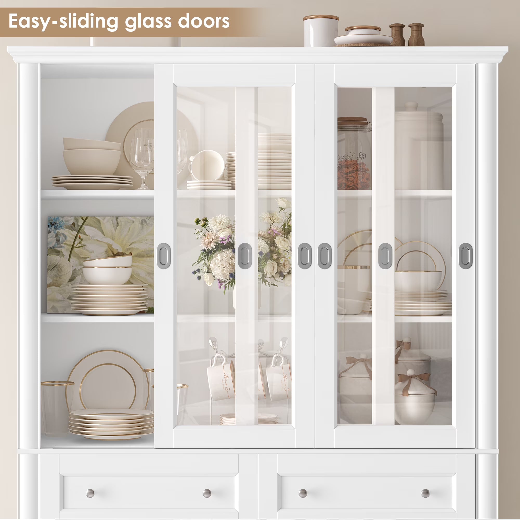 Homfa White Bookcase with Sliding Glass Doors, 73.5" Standard Bookcase with 2 Drawers, 5-tier Freestanding Storage Cabinet for Home Office Living Room
