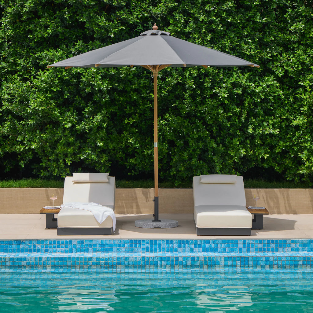 Tevara Wood & Aluminum Outdoor Lounger Daybed Patio Furniture, Set of 2, Dark Gray & Warm White