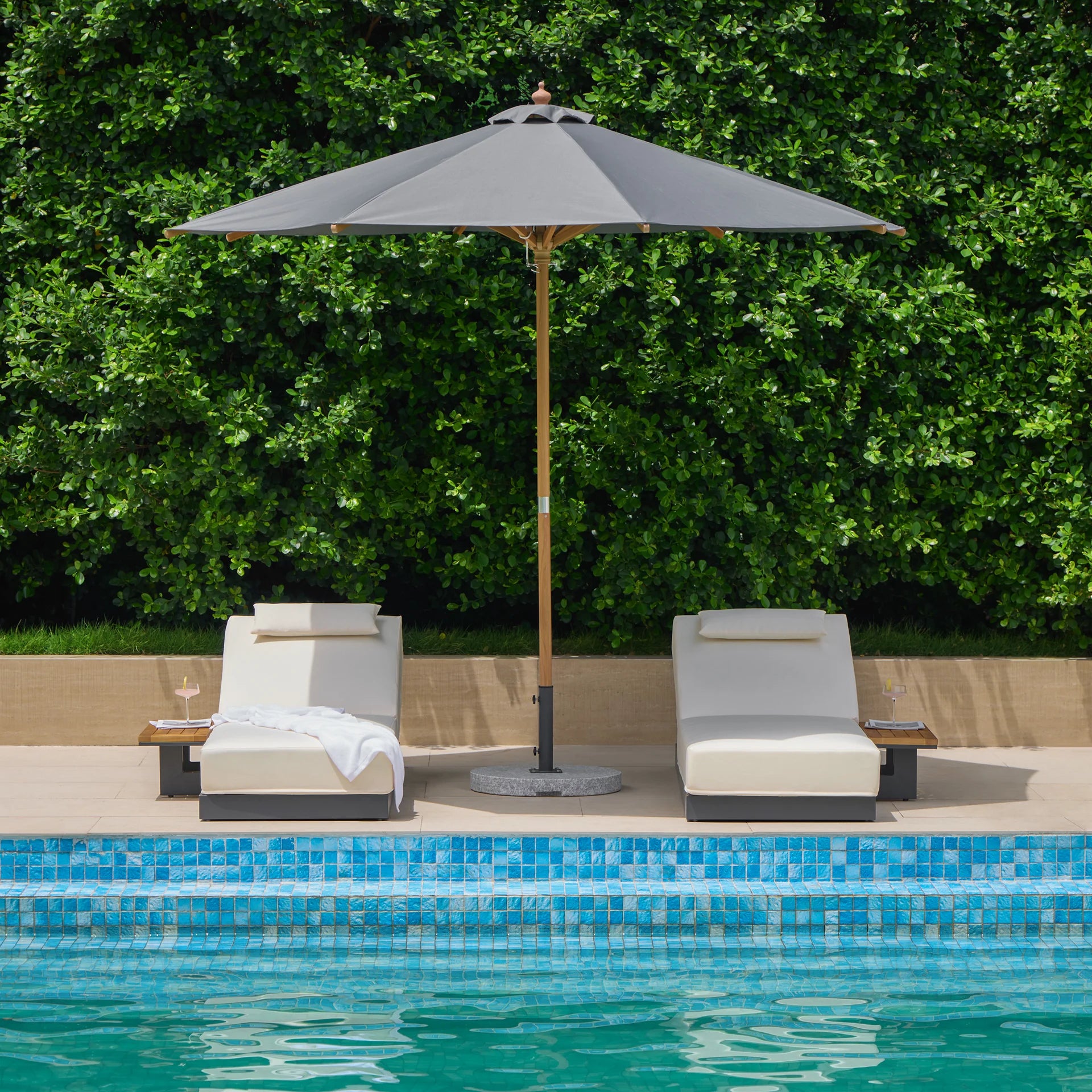 Tevara Wood & Aluminum Outdoor Lounger Daybed Patio Furniture, Set of 2, Dark Gray & Warm White