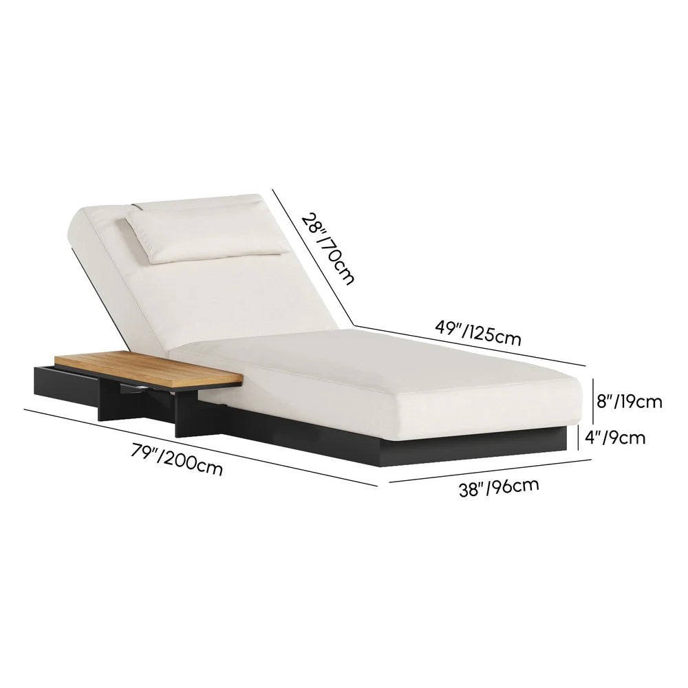 Tevara Wood & Aluminum Outdoor Lounger Daybed Patio Furniture, Set of 2, Dark Gray & Warm White