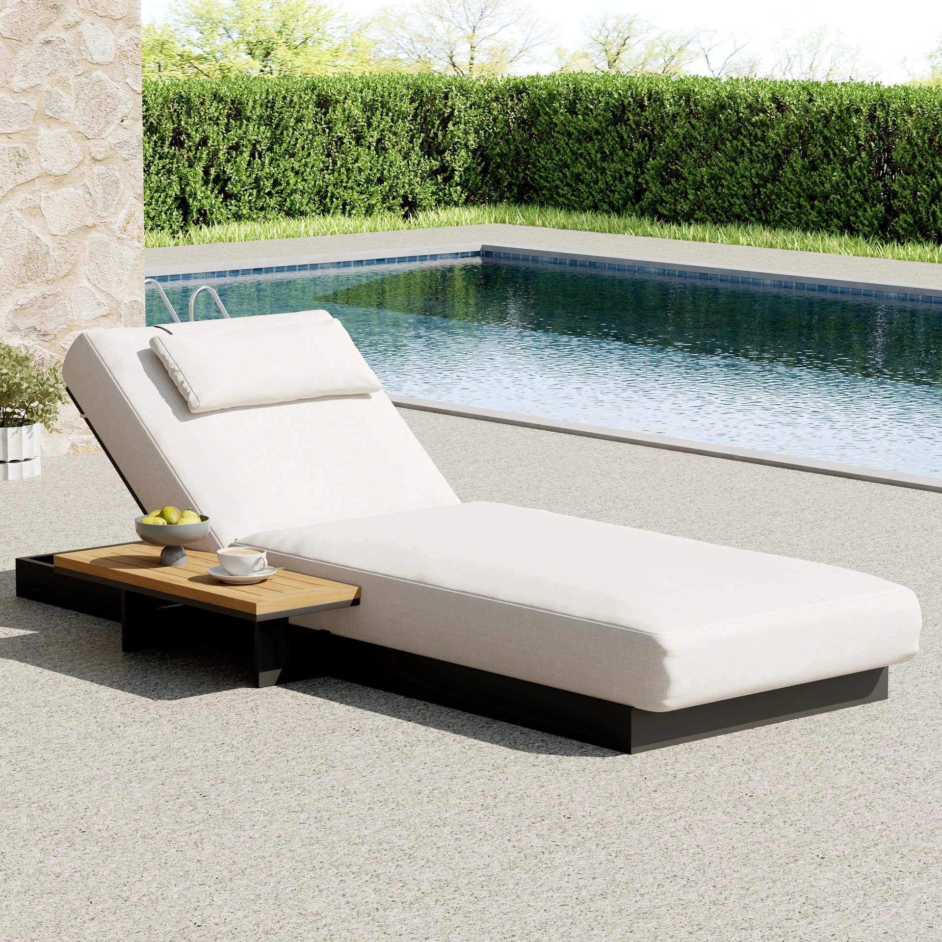 Tevara Wood & Aluminum Outdoor Lounger Daybed Patio Furniture, Set of 2, Dark Gray & Warm White