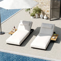 Tevara Wood & Aluminum Outdoor Lounger Daybed Patio Furniture, Set of 2, Dark Gray & Warm White