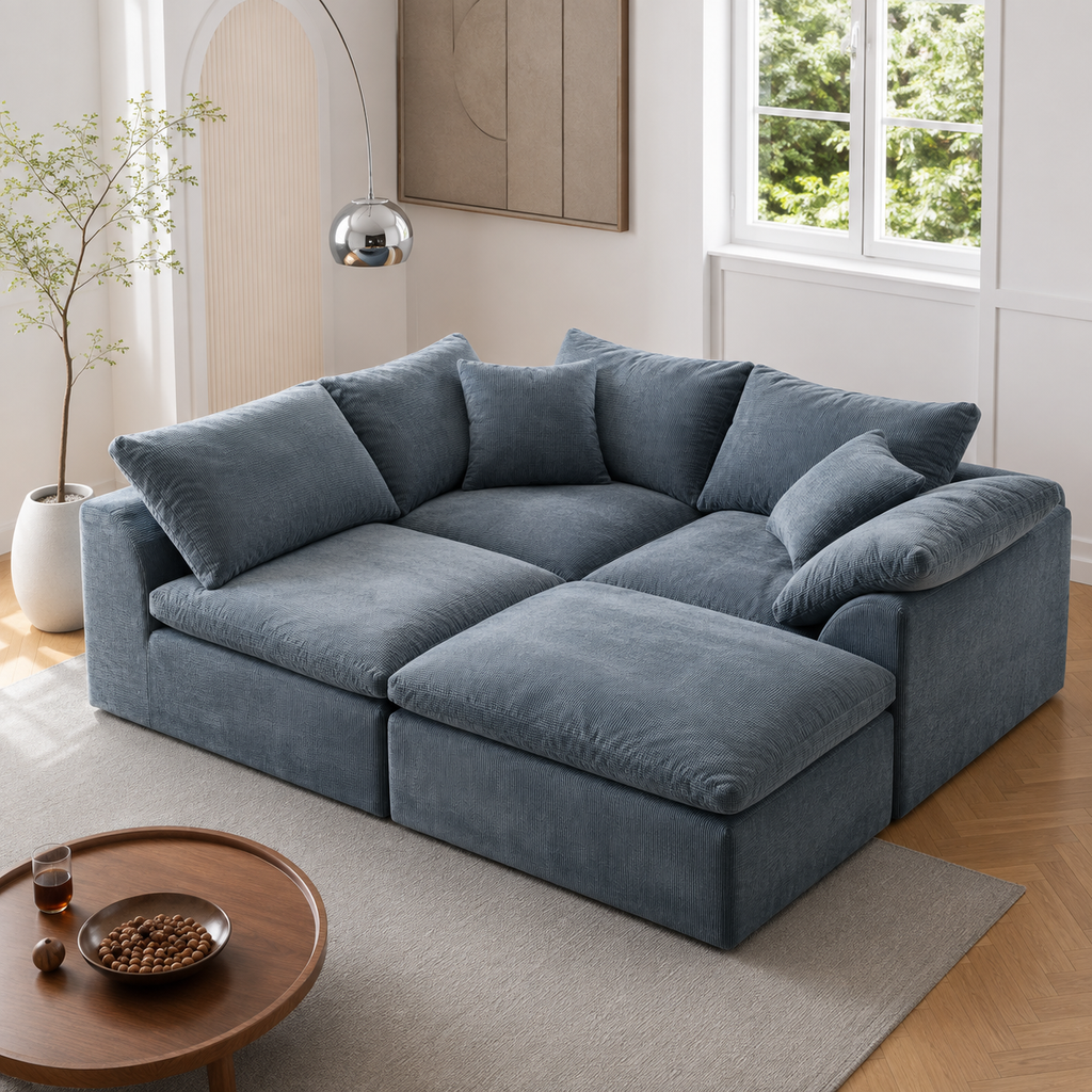 Modern Modular Cloud Sectional Sofa – Oversized Deep Seat Couch with Removable Cushions