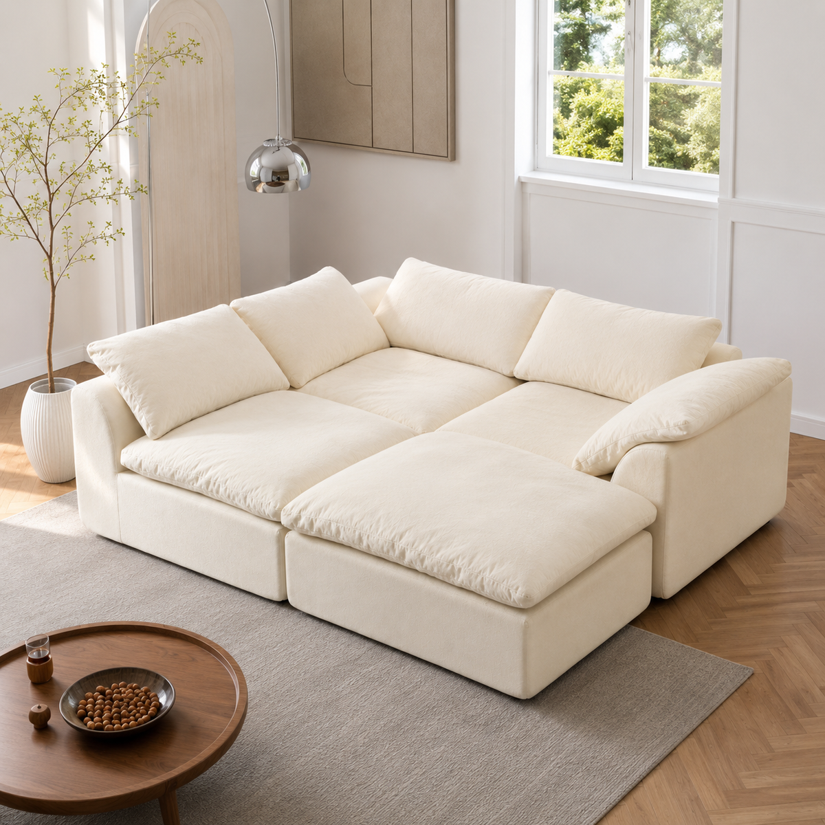 Modern Modular Cloud Sectional Sofa – Oversized Deep Seat Couch with Removable Cushions