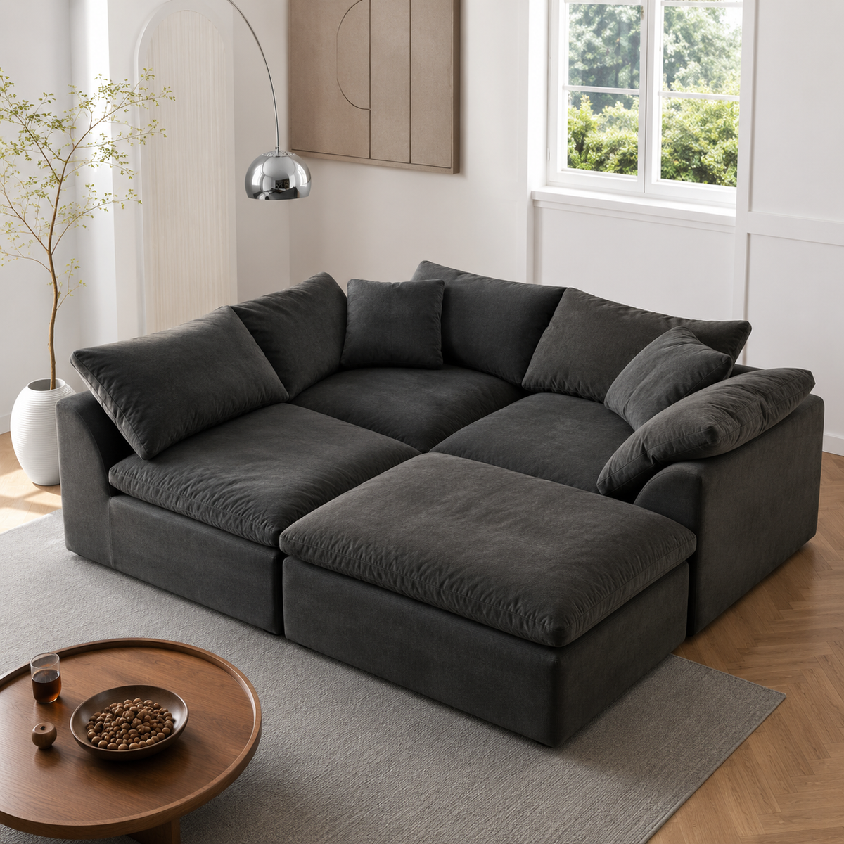 Modern Modular Cloud Sectional Sofa – Oversized Deep Seat Couch with Removable Cushions