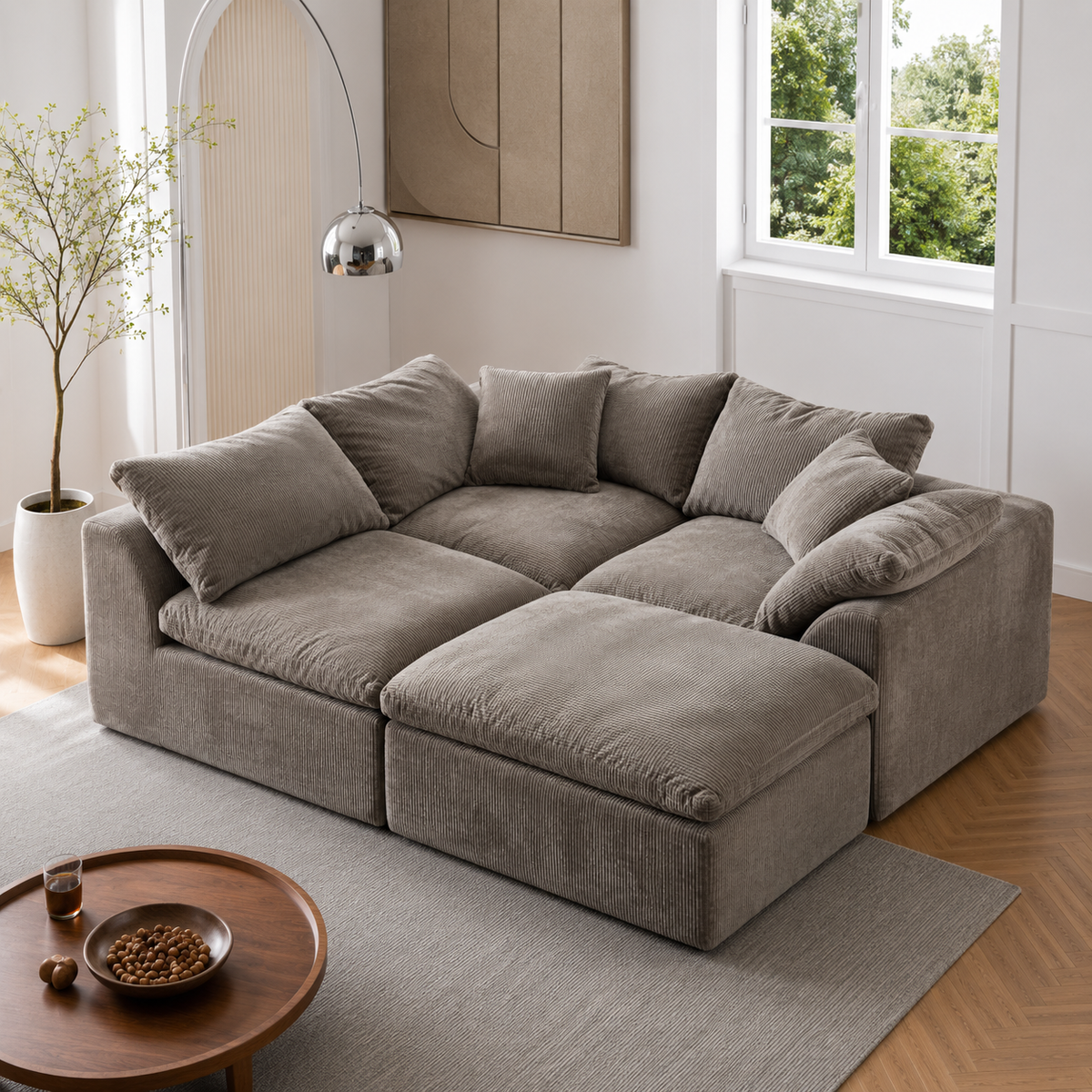 Modern Modular Cloud Sectional Sofa – Oversized Deep Seat Couch with Removable Cushions