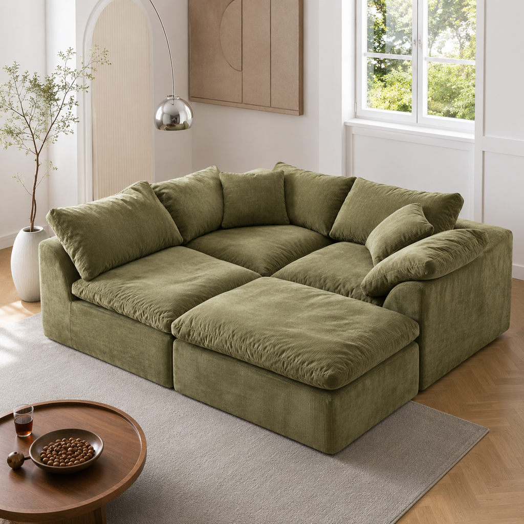 Modern Modular Cloud Sectional Sofa – Oversized Deep Seat Couch with Removable Cushions