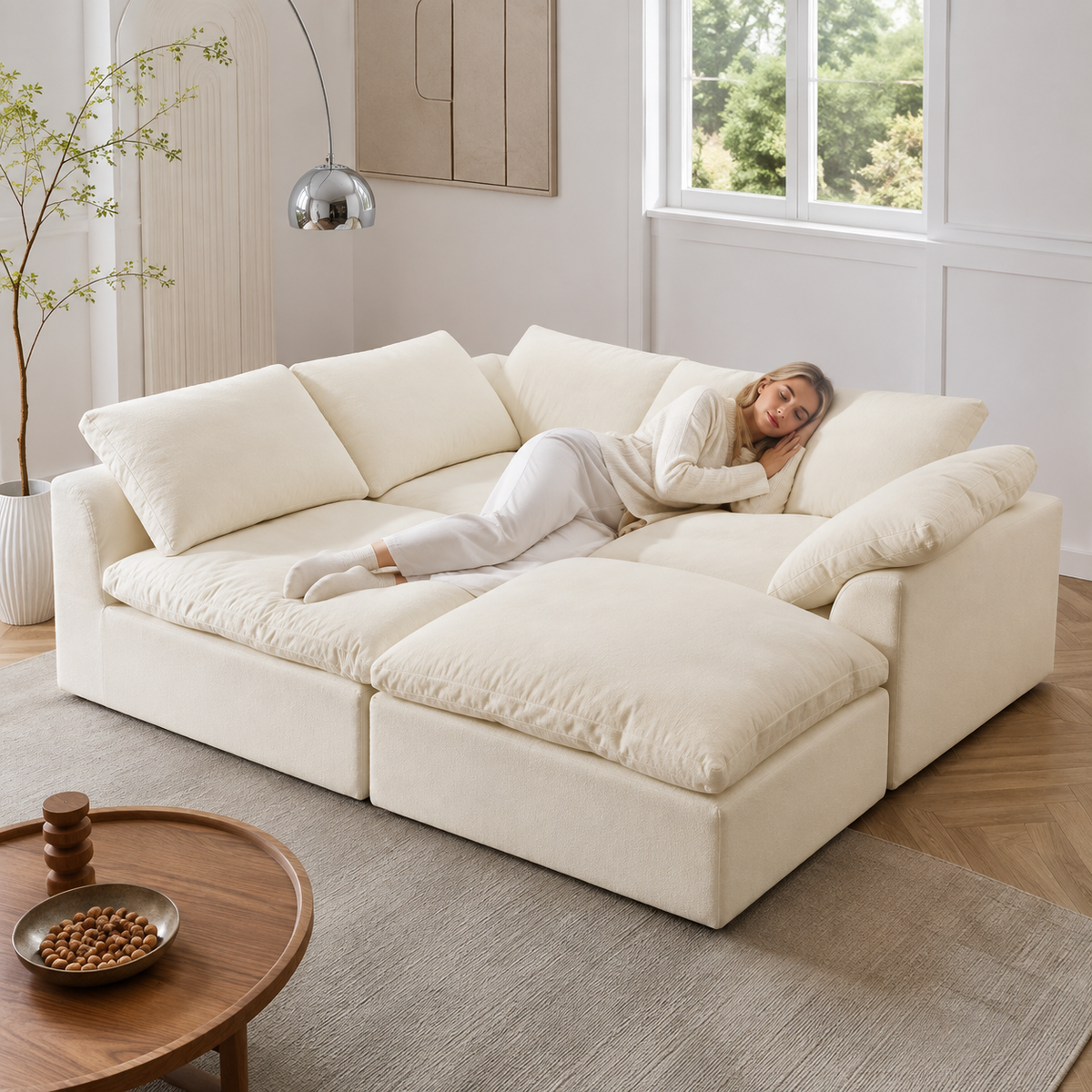 Modern Modular Cloud Sectional Sofa – Oversized Deep Seat Couch with Removable Cushions