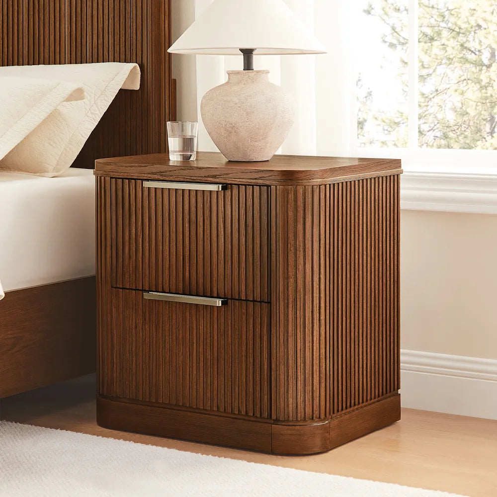 Finnley 26" Fluted Nightstand (Set of 2), Warm Brown Poplar Wood