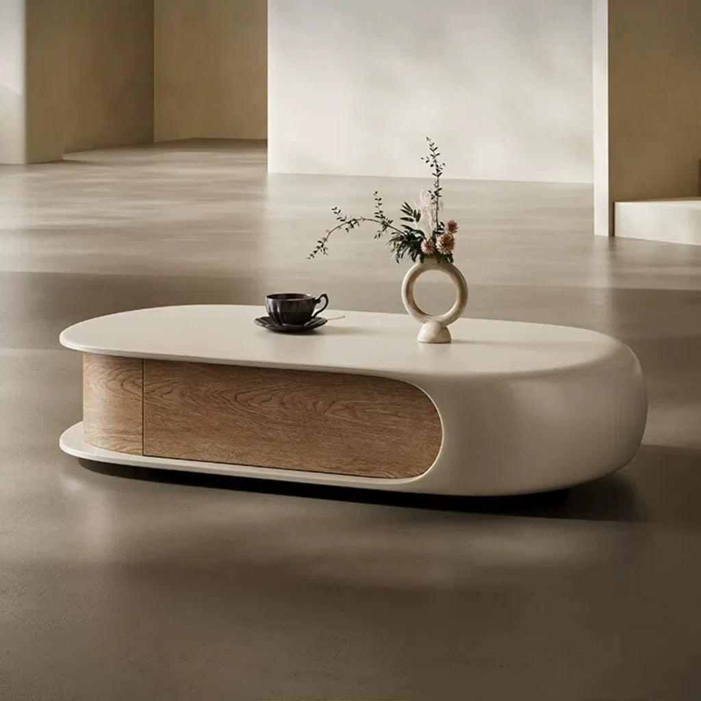 Modern Pebble Curved Coffee Table with Storage