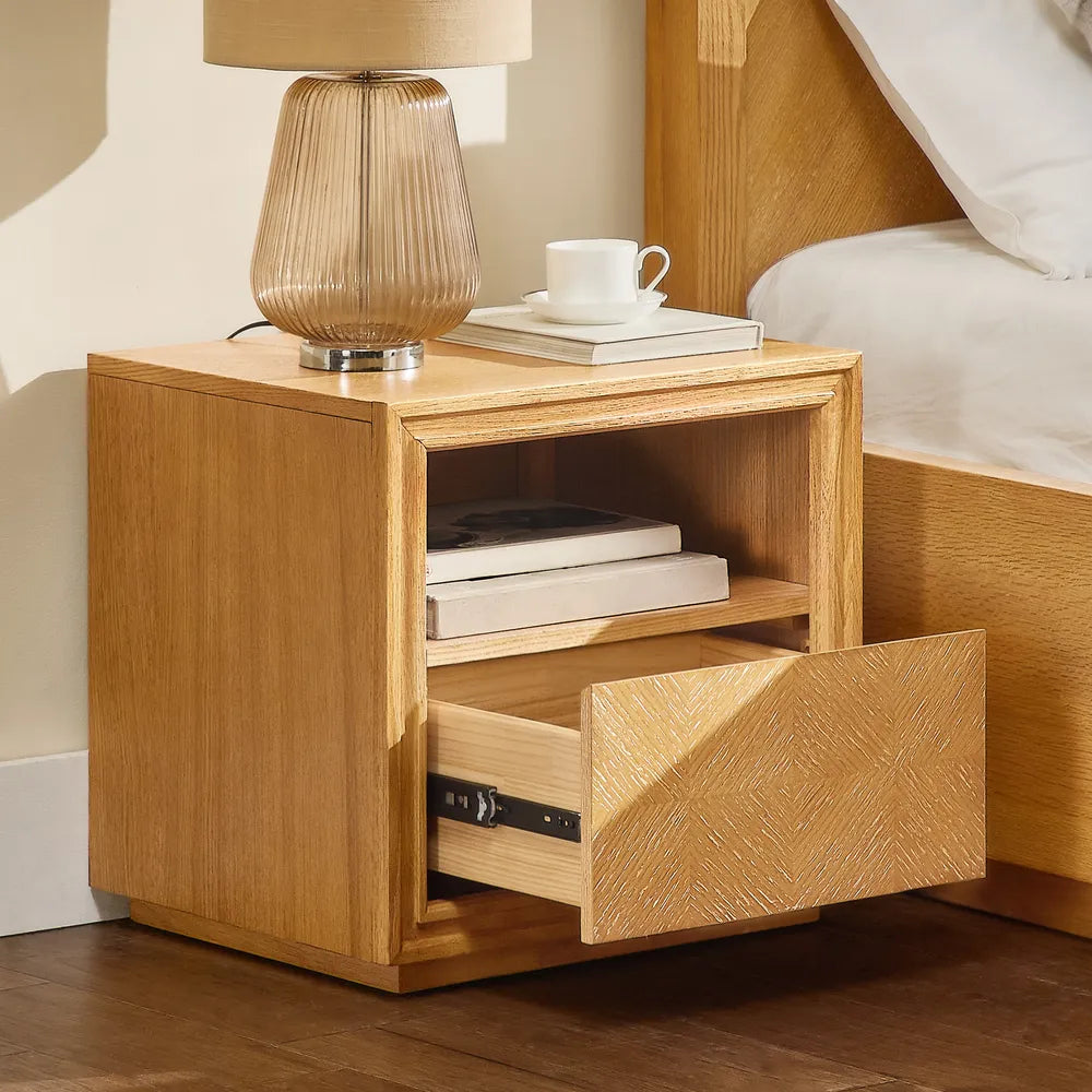 Thursen 21" Chevron Nightstand (Set of 2), Natural Cerused Oak