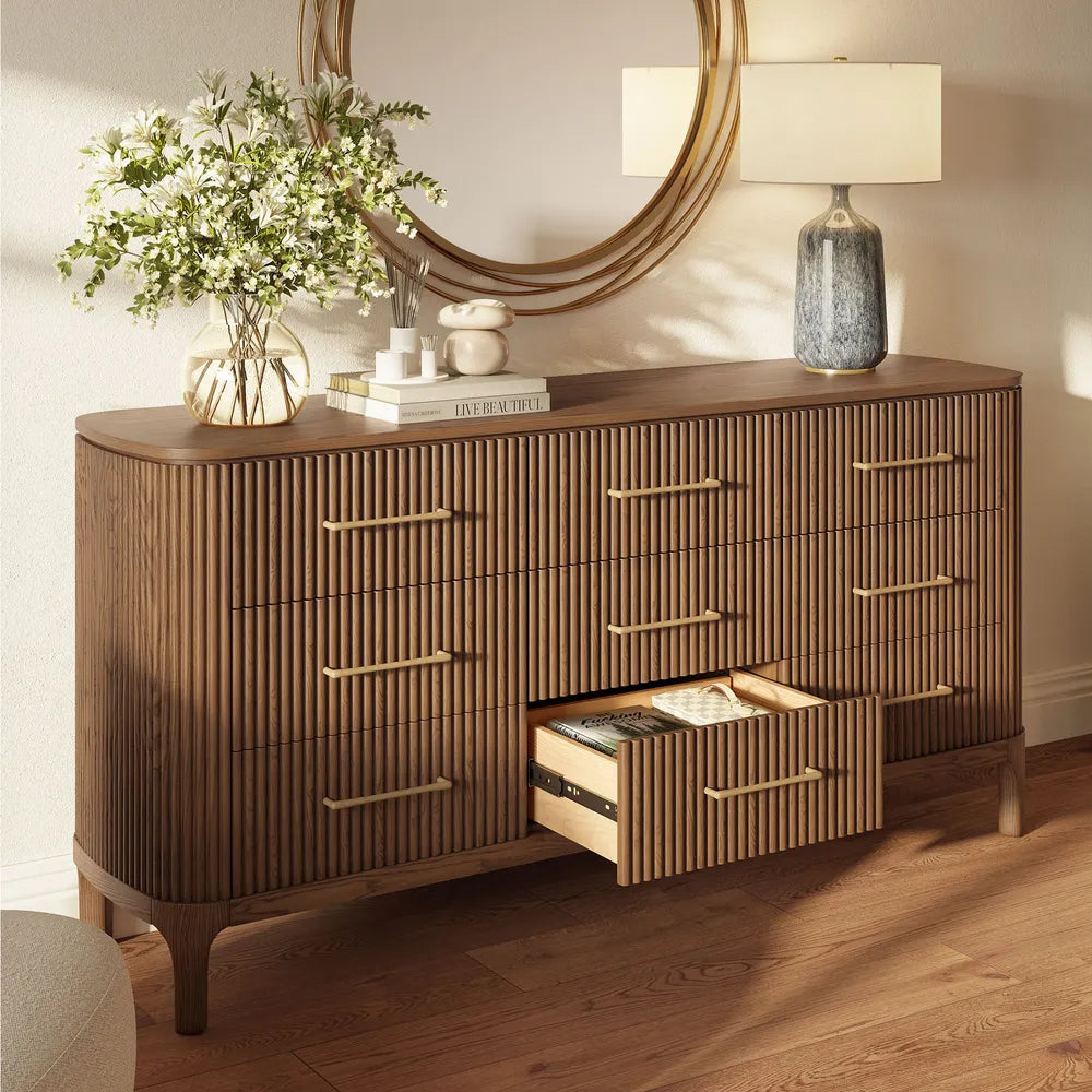 Skugga 70" Oak 9-Drawer Dresser