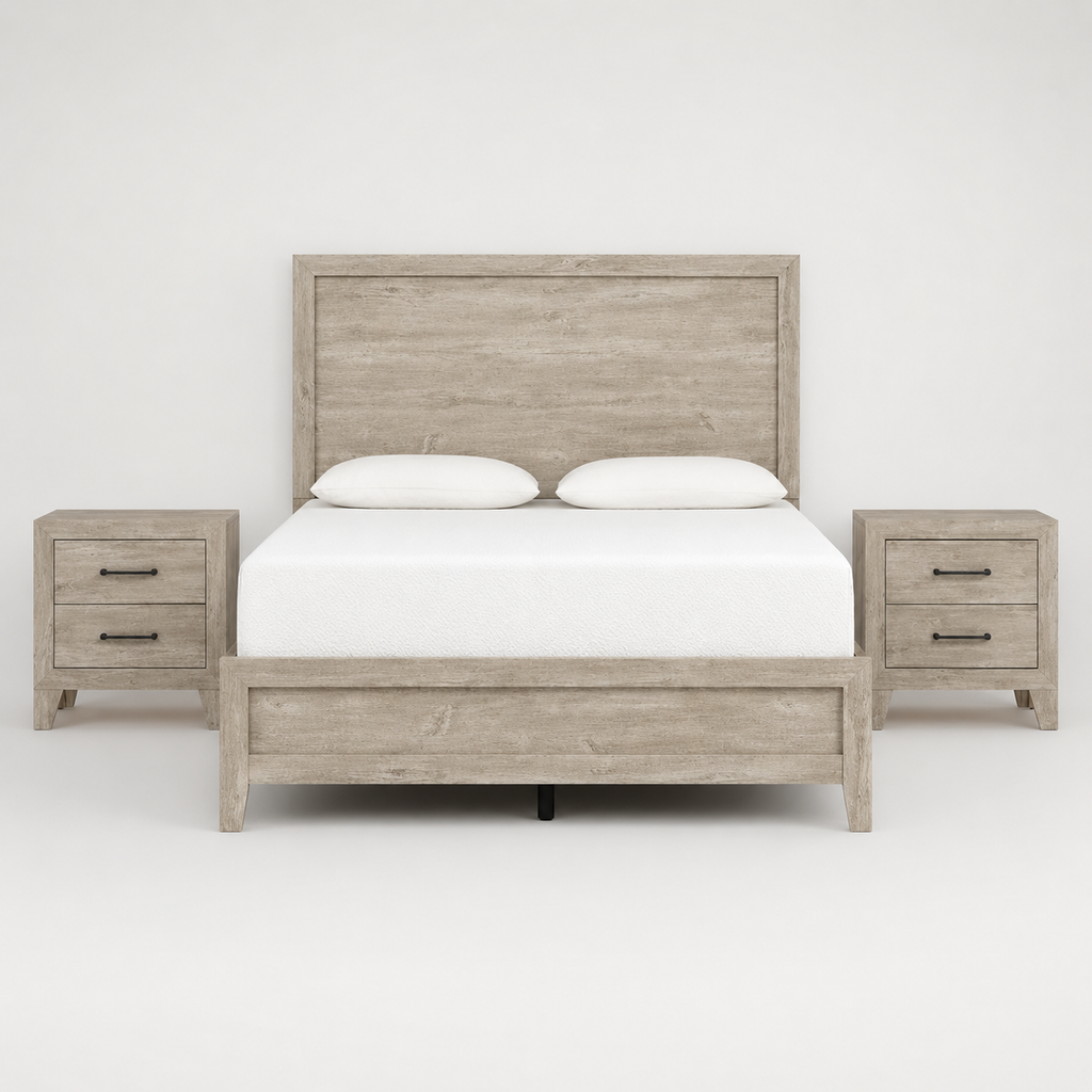 Arden Grey Queen Bed Set with 2 Nightstands