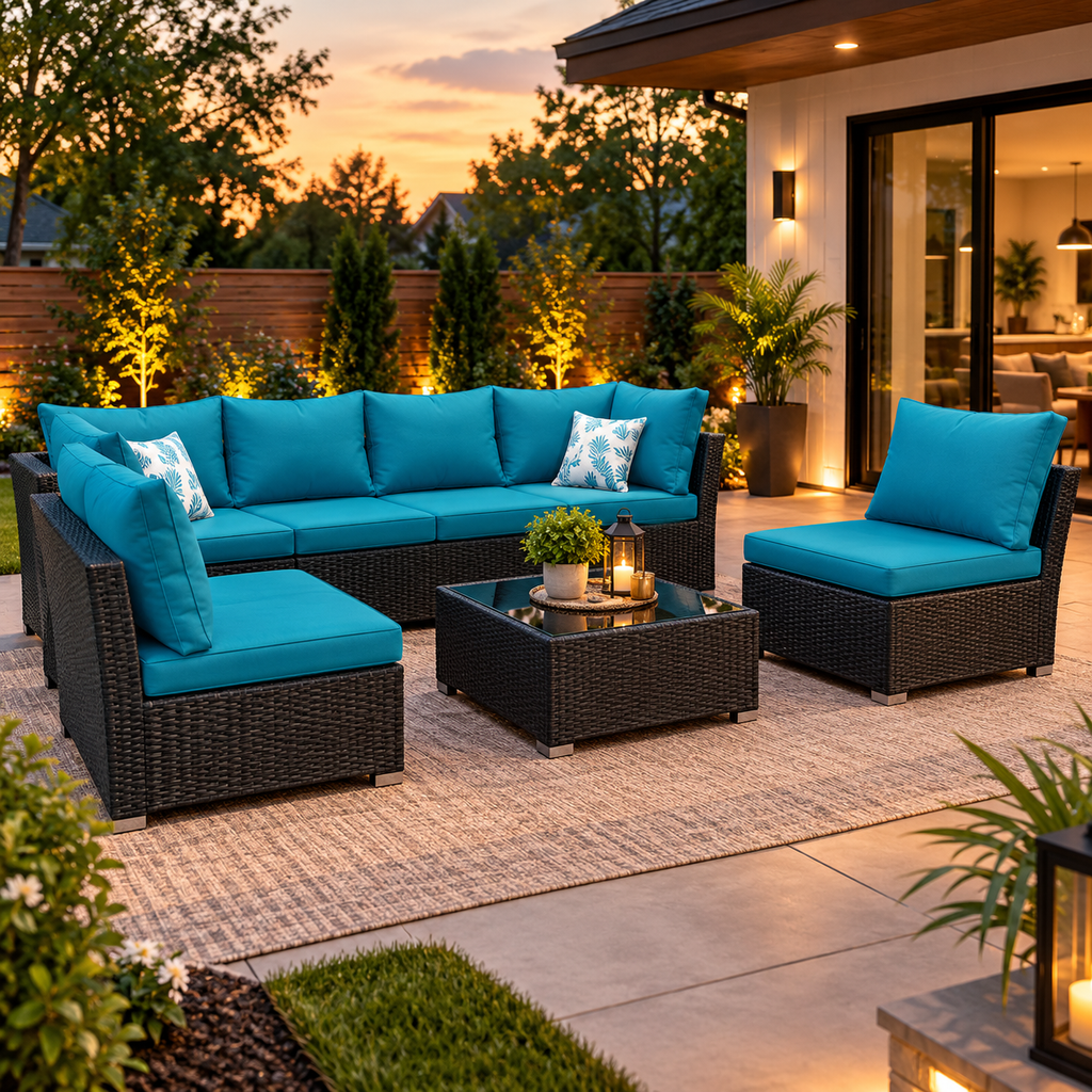 Coastline™ 7-Piece Outdoor Wicker Patio Furniture Set – All-Weather Rattan Conversation Lounge with Sectional Sofa & Table