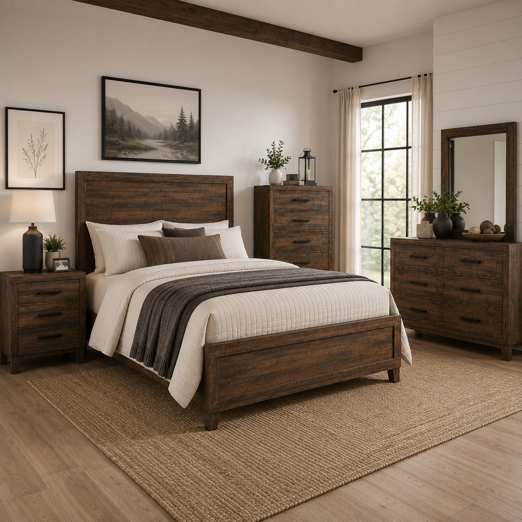 Ranier Queen Wood 3 Piece Bedroom Set With Chest & Nightstand | Panel - Luxury Furniture for Sale at Goldara Interiors