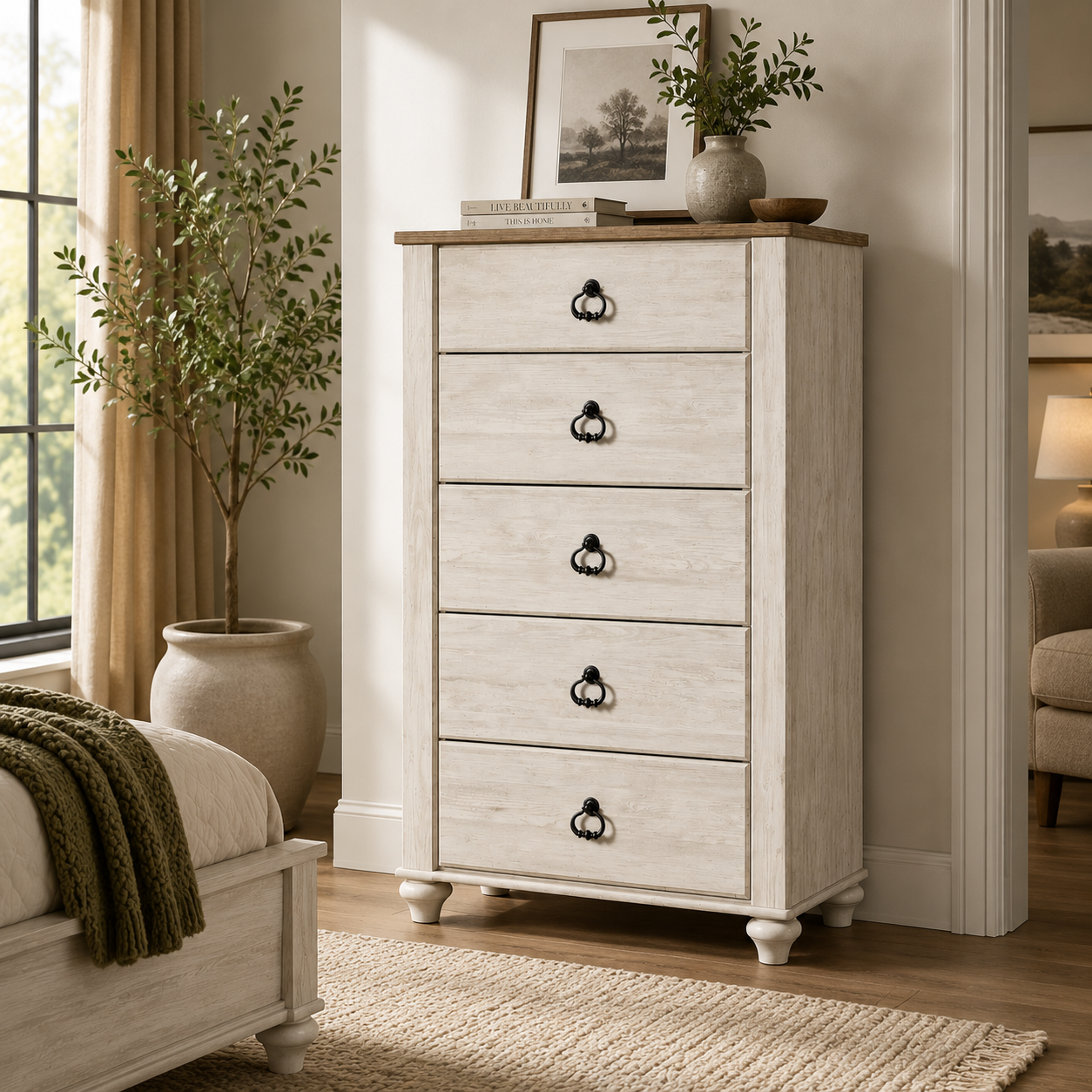 Willowton Whitewash 5-Drawer Bedroom Chest