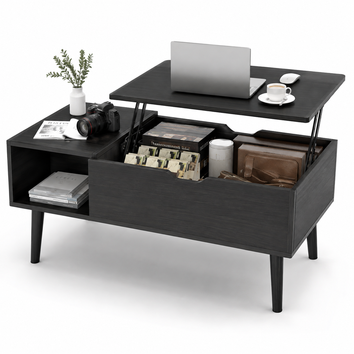 Easy Lift Top Coffee Tables For Living Room 39.37"x19.7" Desk Tea Wood Dining Tables Adjustable Storage Shelf Easy Lift Or Lower