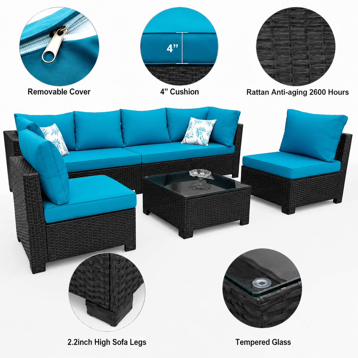 Coastline™ 7-Piece Outdoor Wicker Patio Furniture Set – All-Weather Rattan Conversation Lounge with Sectional Sofa & Table