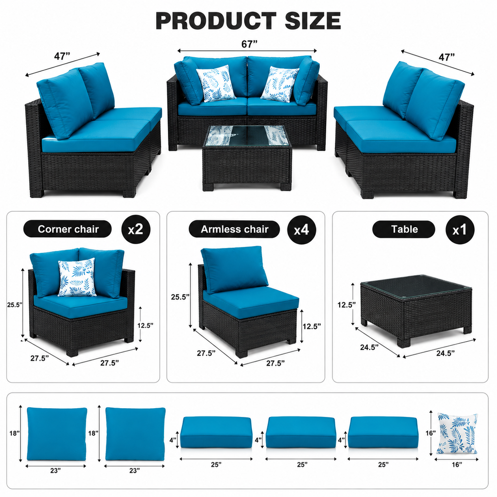 Coastline™ 7-Piece Outdoor Wicker Patio Furniture Set – All-Weather Rattan Conversation Lounge with Sectional Sofa & Table