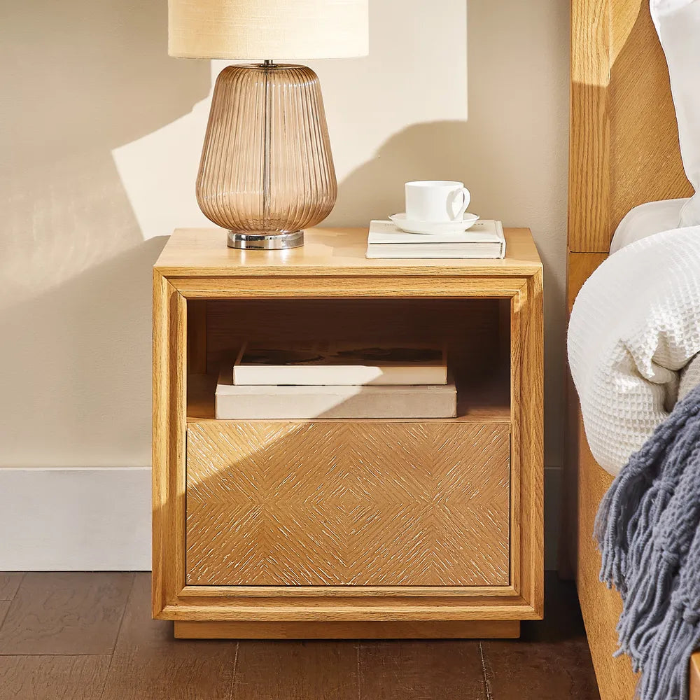 Thursen 21" Chevron Nightstand (Set of 2), Natural Cerused Oak