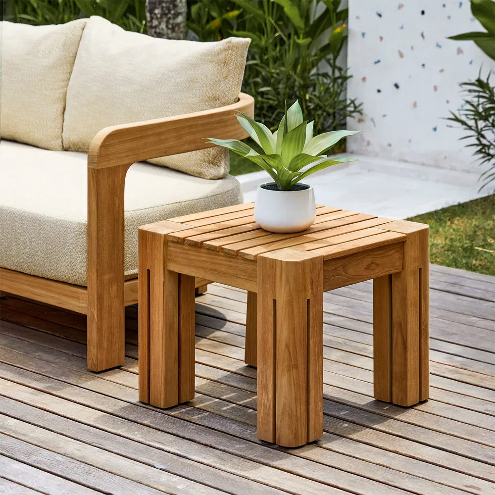 Arles 21" Outdoor Side Table, Natural Teak