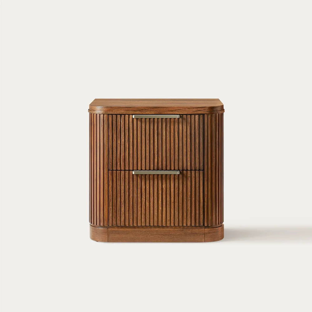Finnley 26" Fluted Nightstand (Set of 2), Warm Brown Poplar Wood