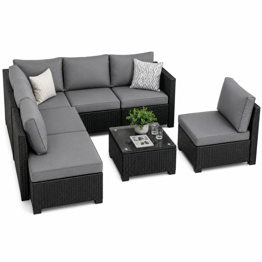 Modern Luxury Patio Sectional Sofa Set with Ottoman – Gray Wick